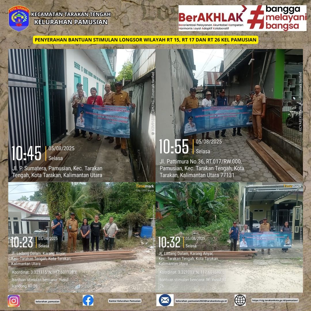 PENYERAHAN BANTUAN STIMULAN KORBAN LONGSOR RT 15, RT 17 DAN RT 26 KEL PAMUSIAN